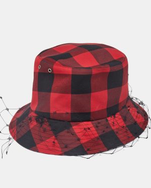 Dior Red Teddy-D Check'N'Dior Veil Bucket Hat Size 58