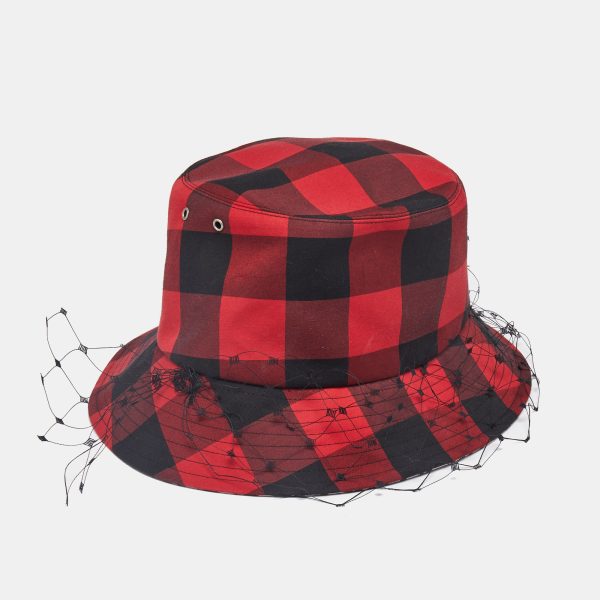 Dior Red Teddy-D Check'N'Dior Veil Bucket Hat Size 58