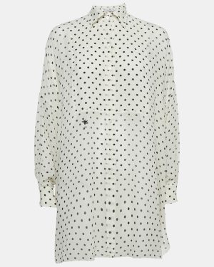 Dior White Polka Dot Print Silk Tunic Top S