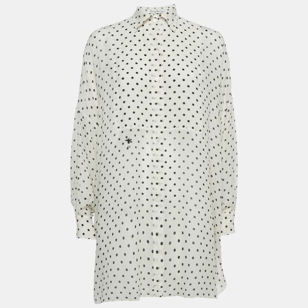 Dior White Polka Dot Print Silk Tunic Top S