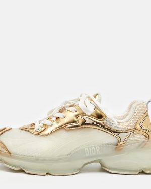 Dior White/Gold Rubber, Mesh and Leather Vibe Low Top Sneakers Size 40