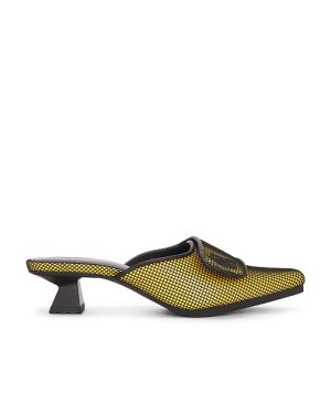 Dirt Kitten Heel Mules in Yellow. Size 36, 37, 38, 39, 40.
