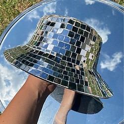 Disco Bucket Hat, Glitter Mirror Disco Fishing Hat, Disco Ball Hats for DJ, Bucket Cap with Glitter Sequins for Club