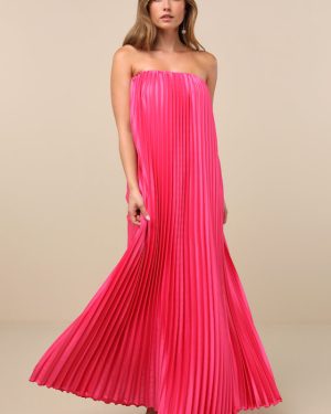 Divian Hot Pink Ombre Pleated Swing Maxi Dress