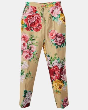 Dolce & Gabbana Beige Floral Jacquard Tailored Pants S