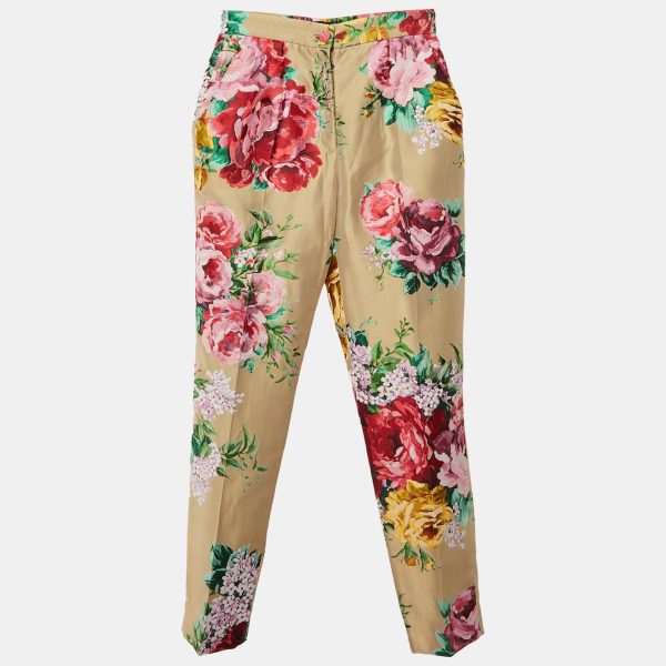 Dolce & Gabbana Beige Floral Jacquard Tailored Pants S