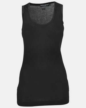 Dolce & Gabbana Black Cotton Knit & Satin Trim Tank Top M