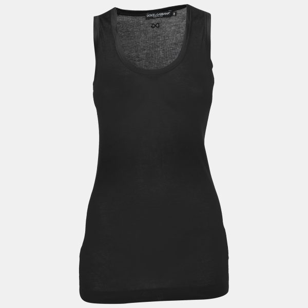 Dolce & Gabbana Black Cotton Knit & Satin Trim Tank Top M