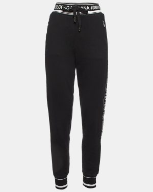 Dolce & Gabbana Black Cotton Logo Band Trim Joggers S