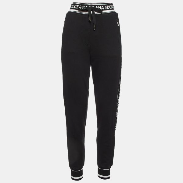 Dolce & Gabbana Black Cotton Logo Band Trim Joggers S