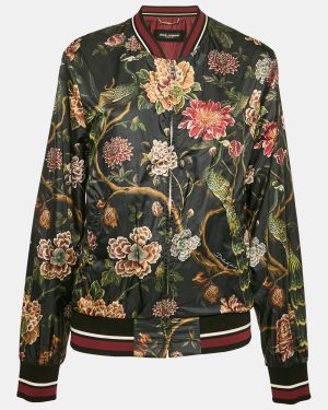 Dolce & Gabbana Black Floral Print Synthetic Bomber Jacket L