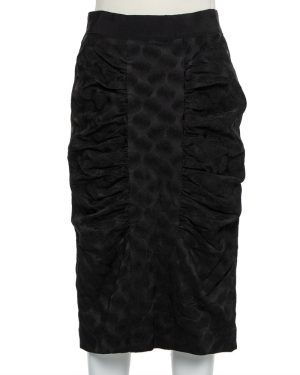 Dolce & Gabbana Black Jacquard Draped Detail Pencil Skirt L