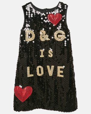 Dolce & Gabbana Black Sequin Logo Applique Detail Sleeveless Dress 5 Yrs