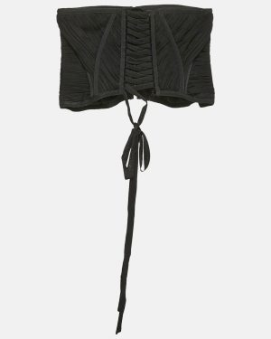 Dolce & Gabbana Black Tulle Lace-Up Corset Top M
