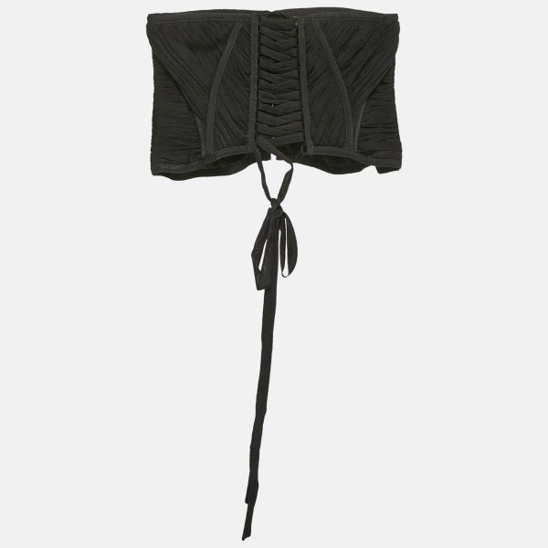 Dolce & Gabbana Black Tulle Lace-Up Corset Top M