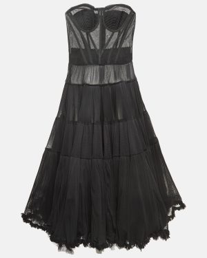 Dolce & Gabbana Black Tulle Semi Sheer Strapless Corset Dress M