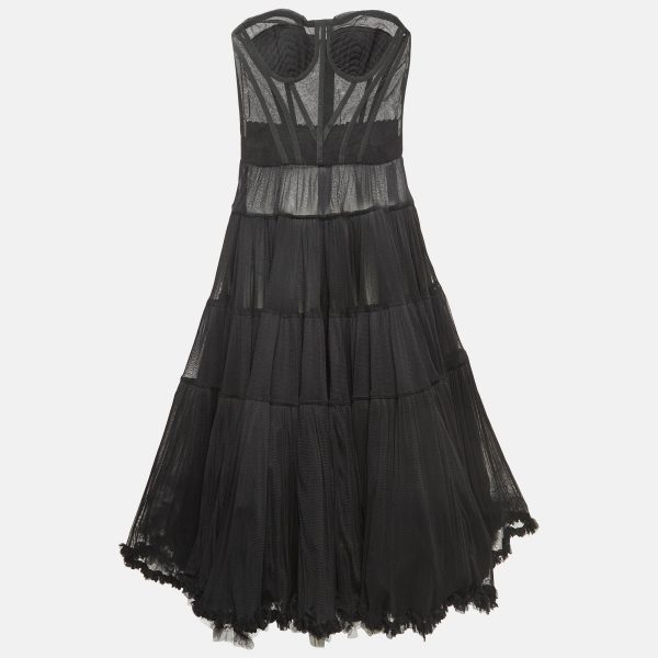 Dolce & Gabbana Black Tulle Semi Sheer Strapless Corset Dress M