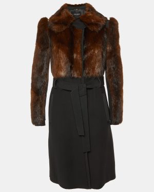 Dolce & Gabbana Black/Brown Fur & Wool Long Coat S
