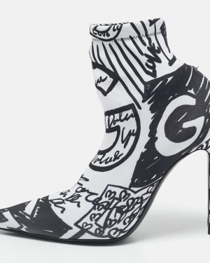 Dolce & Gabbana Black/White Knit Fabric Graffiti Sock Boots Size 36