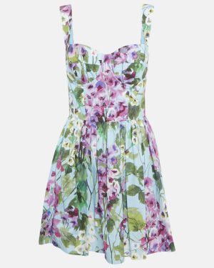 Dolce & Gabbana Blue Bluebell Print Cotton Corset Mini Dress M