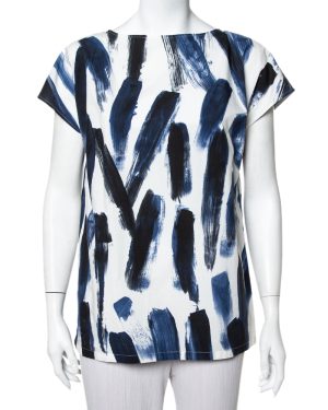 Dolce & Gabbana Blue Cotton Brushstroke Print Short Sleeve Tunic Top M