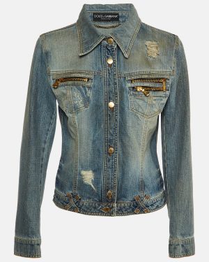 Dolce & Gabbana Blue Distressed Denim Button Up Jacket M