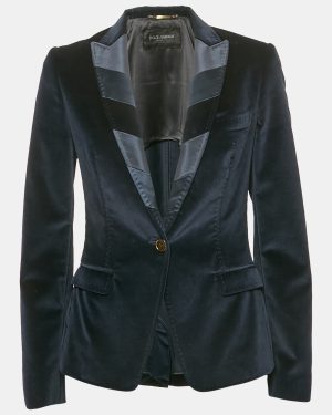 Dolce & Gabbana Blue Velvet Tailored Blazer S