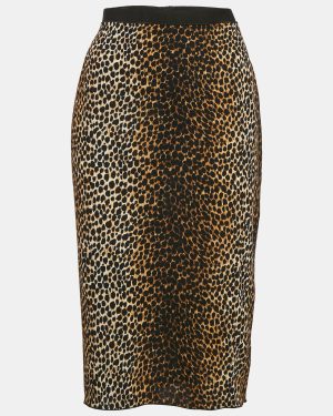 Dolce & Gabbana Brown Animal Print Crepe Midi Skirt L