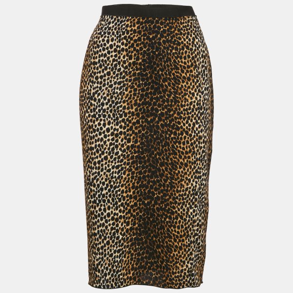 Dolce & Gabbana Brown Animal Print Crepe Midi Skirt L