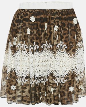 Dolce & Gabbana Brown Leopard Print Lace Trim Silk Mini Skirt S