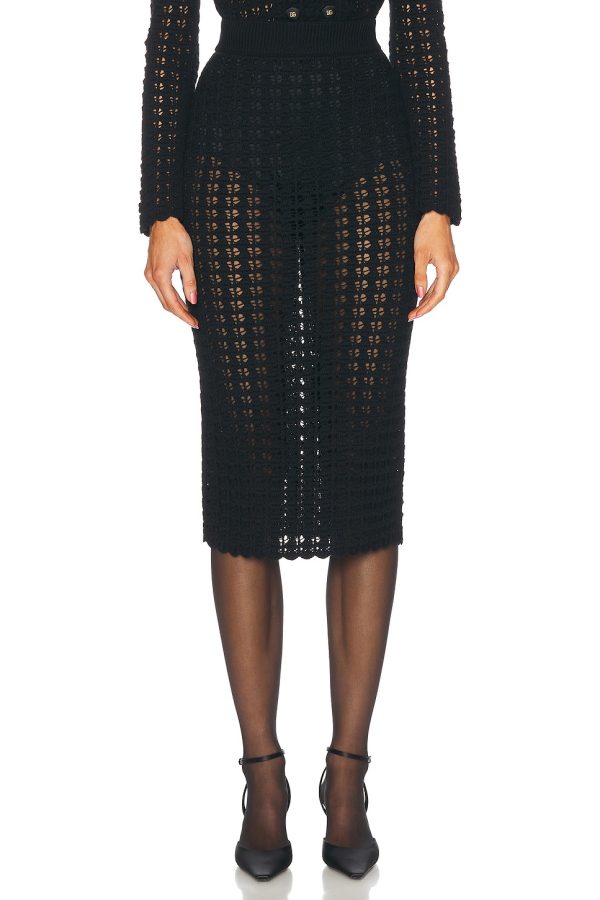 Dolce & Gabbana Crochet Midi Skirt in Black - Black. Size 36 (also in 38, 40, 42).