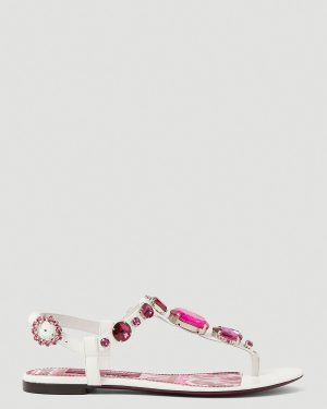 Dolce & Gabbana Crystal Embellished Majolica Sandals - Woman Sandals White Eu - 38