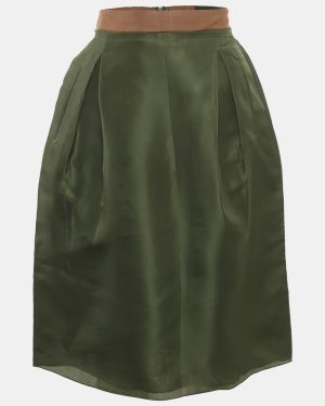 Dolce & Gabbana Dark Green Silk Ruffled Midi Skirt M