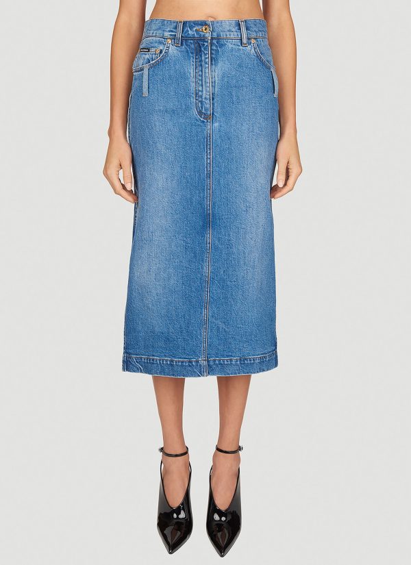 Dolce & Gabbana Denim Midi Skirt - Woman Skirts Blue It - 42