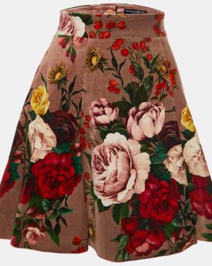 Dolce & Gabbana Floral Print Velvet Flared Mini Skirt S