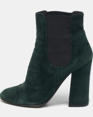 Dolce & Gabbana Green Suede Block Heel Ankle Length Boots Size 38