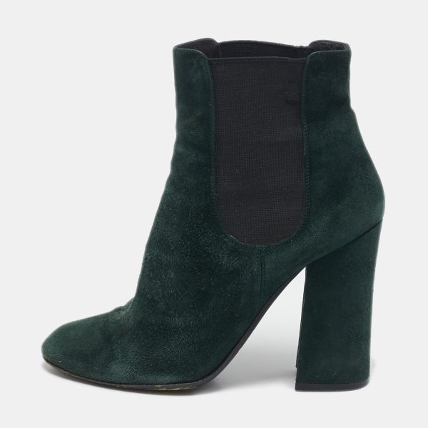 Dolce & Gabbana Green Suede Block Heel Ankle Length Boots Size 38