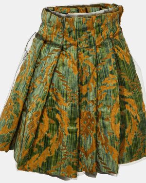 Dolce & Gabbana Green Tulle Jacquard Pleated Mini Skirt S