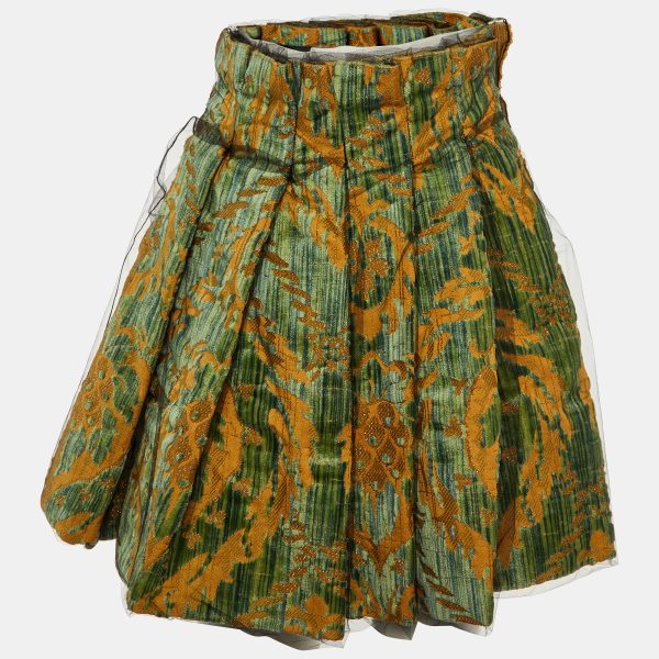Dolce & Gabbana Green Tulle Jacquard Pleated Mini Skirt S