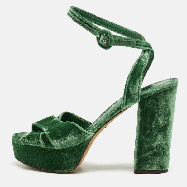 Dolce & Gabbana Green Velvet Keira Platform Sandals Size 39
