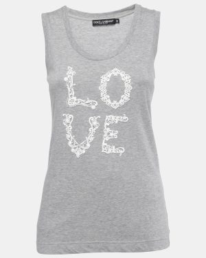 Dolce & Gabbana Grey Cotton LOVE Lace Patterned Tank Top S