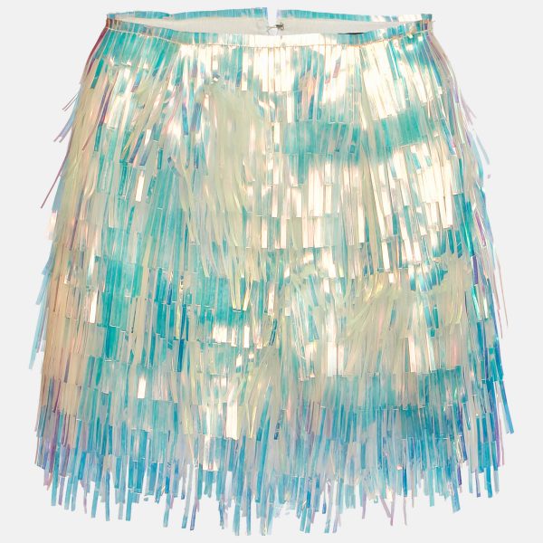 Dolce & Gabbana Iridescent Synthetic Fringed Mini Skirt M