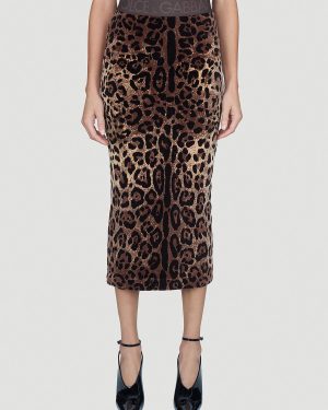 Dolce & Gabbana Leopard Print Midi Skirt - Woman Skirts Brown It - 42
