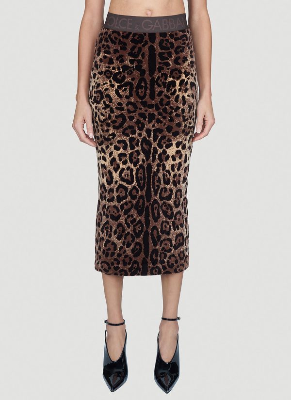 Dolce & Gabbana Leopard Print Midi Skirt - Woman Skirts Brown It - 42