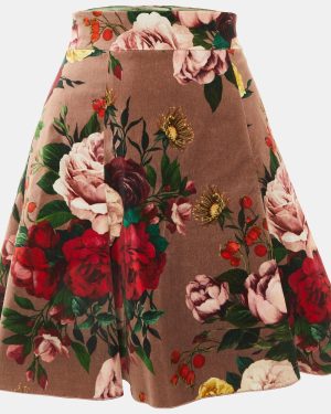 Dolce & Gabbana Mauve Floral Print Velvet Mini Skirt S