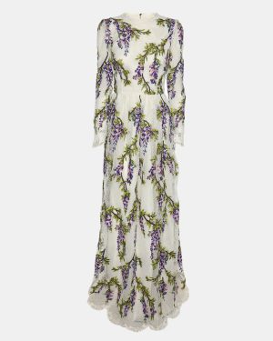 Dolce & Gabbana Multicolor Floral Embroidered Mesh Wisteria Maxi Dress S