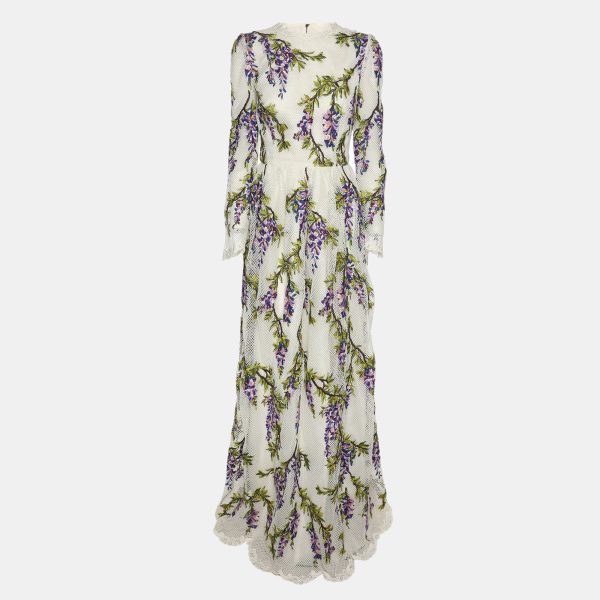 Dolce & Gabbana Multicolor Floral Embroidered Mesh Wisteria Maxi Dress S