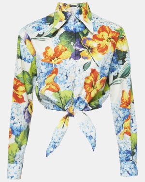 Dolce & Gabbana Multicolor Floral Print Cotton Tie-Up Crop Shirt XS