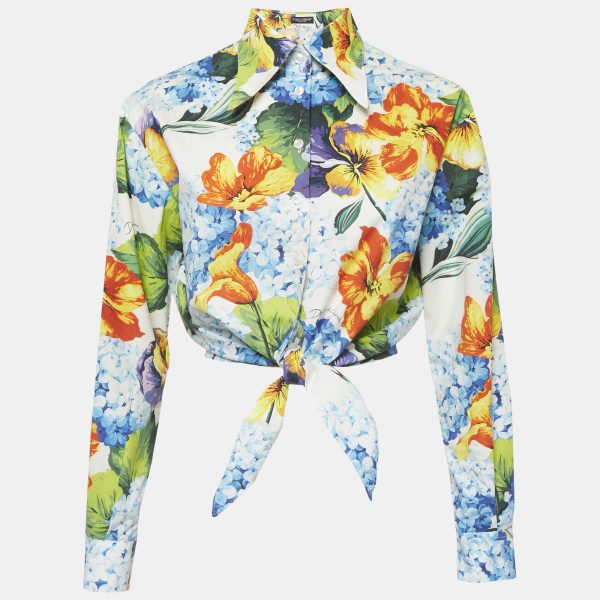 Dolce & Gabbana Multicolor Floral Print Cotton Tie-Up Crop Shirt XS