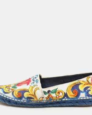 Dolce & Gabbana Multicolor Majolica Print Canvas Slip On Espadrilles Size 38